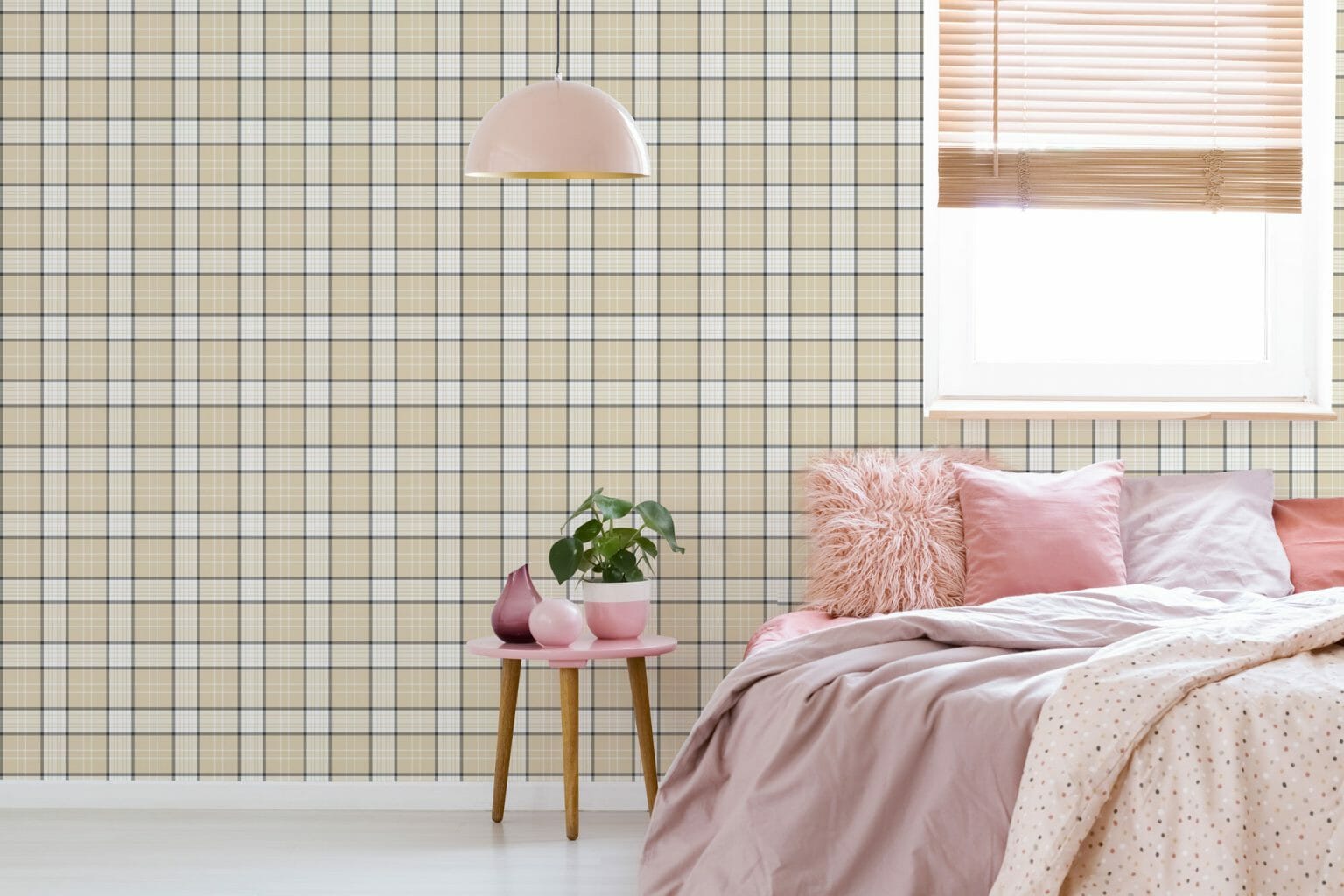 Beige plaid pattern wallpaper | Fancy Walls