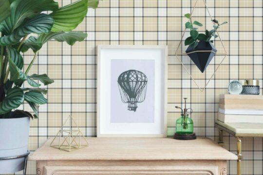 Beige plaid temporary wallpaper