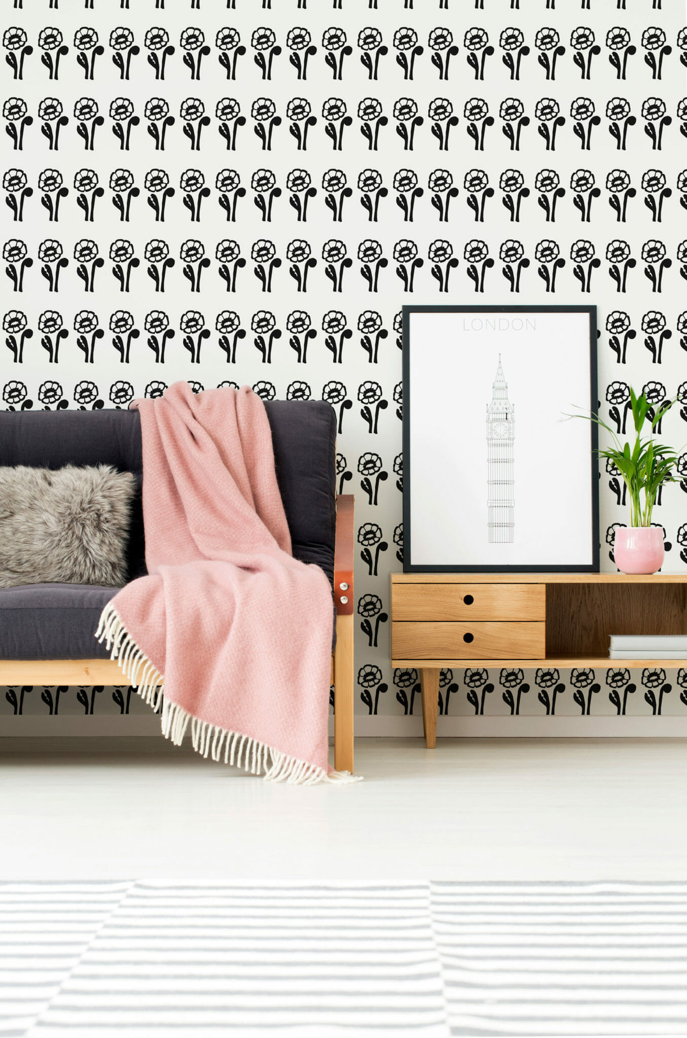 Black and white bold floral wallpaper | Fancy Walls