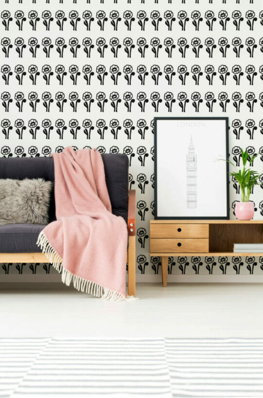 Flower illustration peel and stick removable wallpaper