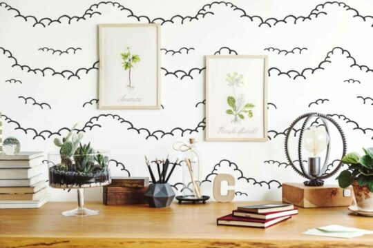 Black and white cloud stick on wallpaper
