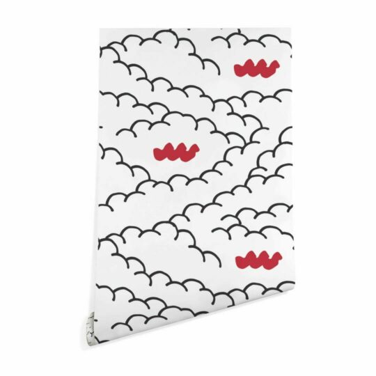 Red, black and white cloud wallpaper peel and stick