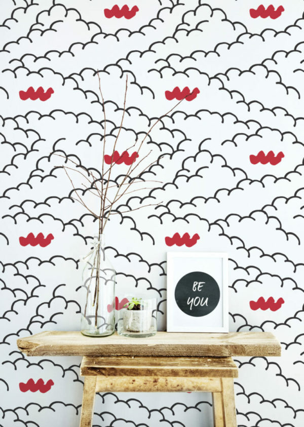 Red, black and white cloud sticky wallpaper