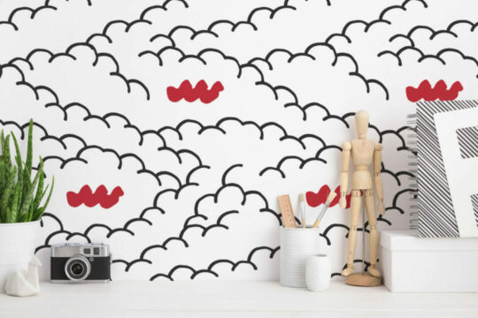 Red, black and white cloud stick on wallpaper