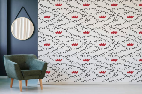 Red, black and white cloud wallpaper for walls
