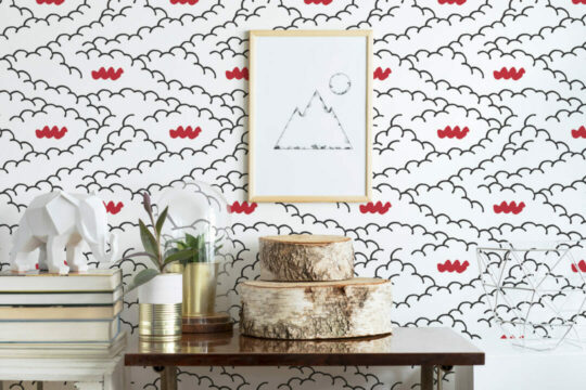 Red, black and white cloud self adhesive wallpaper