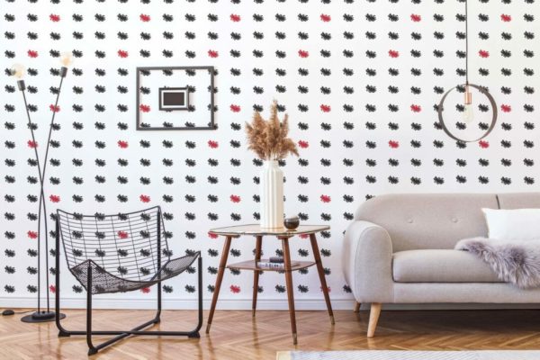 Red and black geometric peel stick wallpaper