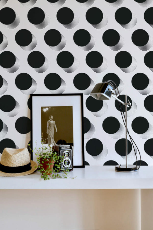 Black and white retro dots peel and stick removable wallpaper