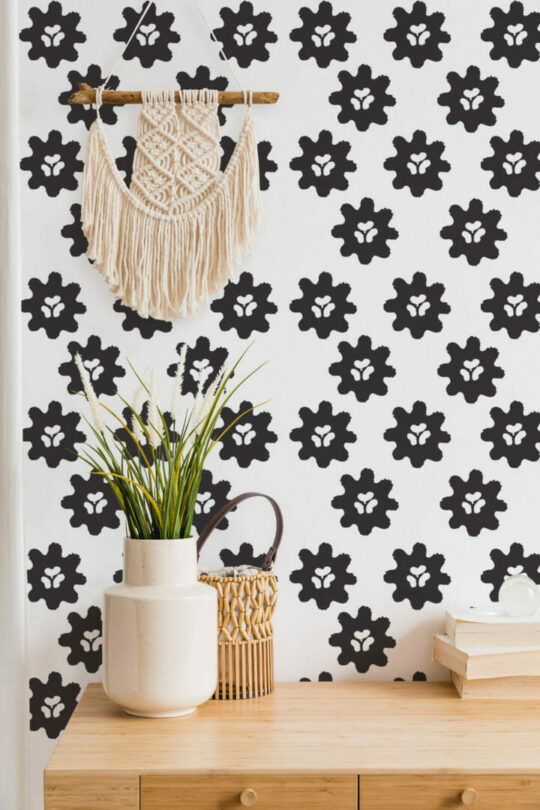 Black and white floral wallpaper for walls