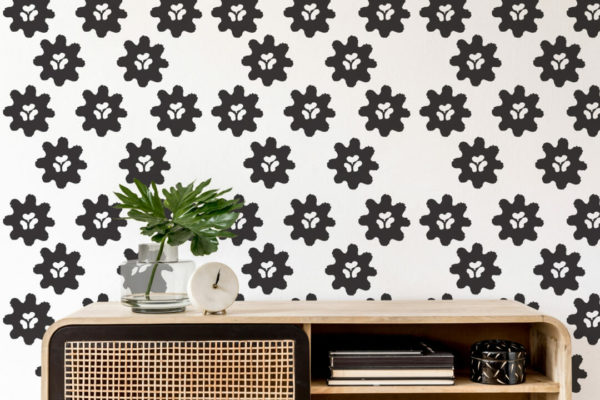Black and white floral peel and stick wallpaper