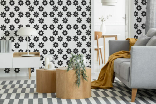 Black and white floral peel and stick removable wallpaper