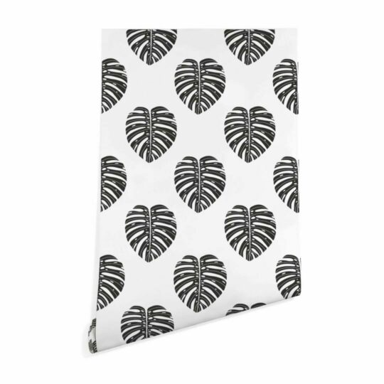 Black and white monstera leaf sticky wallpaper