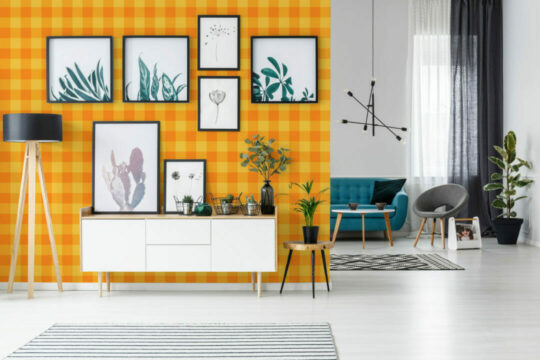 Orange and yellow check self adhesive wallpaper