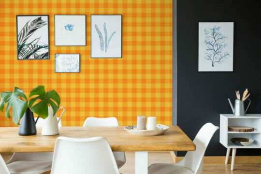 Orange and yellow check peel and stick removable wallpaper