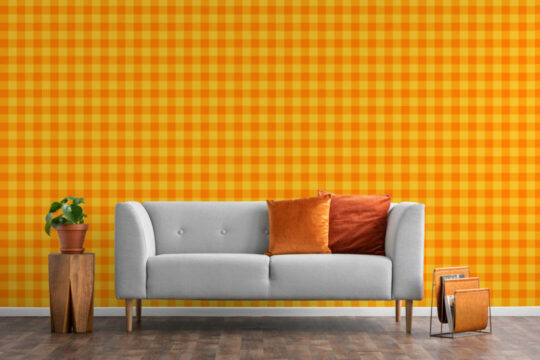 Orange and yellow check peel and stick wallpaper