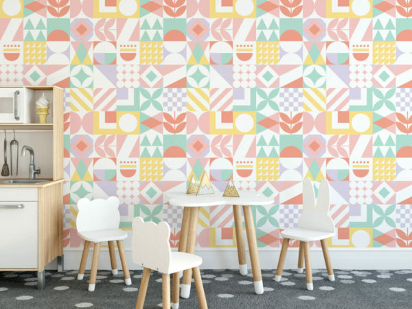 Pastel geometric peel and stick wallpaper