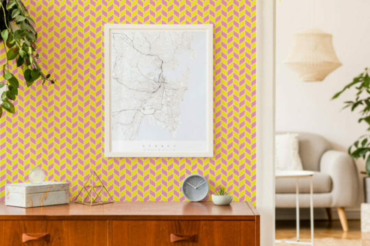 Pink and yellow chevron sticky wallpaper