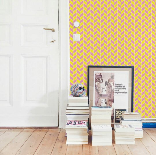 Pink and yellow chevron stick on wallpaper