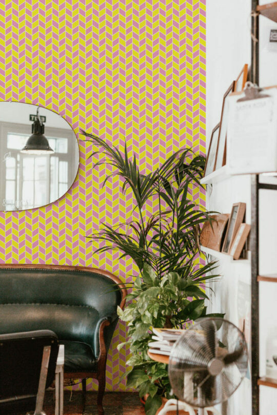 Pink and yellow chevron removable wallpaper