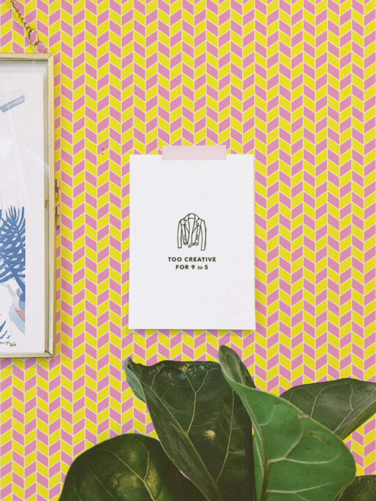 Pink and yellow chevron temporary wallpaper
