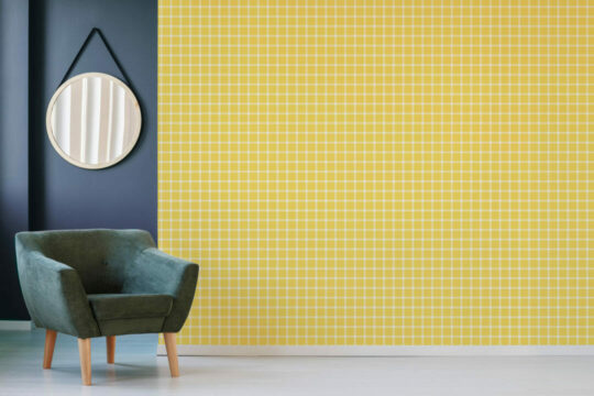 Yellow gingham self adhesive wallpaper
