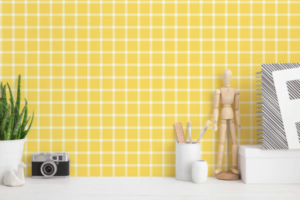 Yellow gingham temporary wallpaper