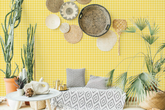 Yellow gingham peel stick wallpaper