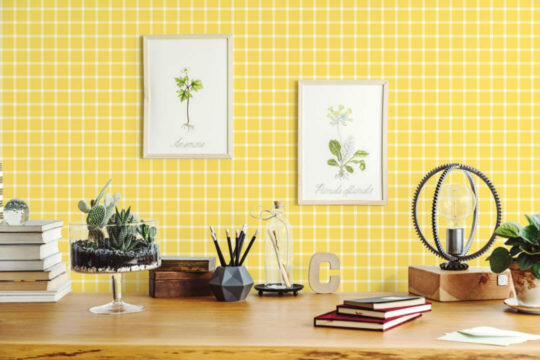 Yellow gingham peel and stick wallpaper