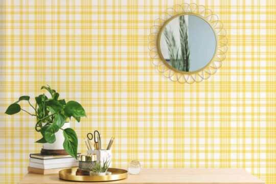 Yellow plaid wallpaper peel and stick