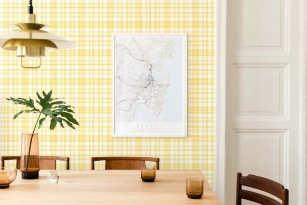 Yellow plaid peel and stick wallpaper