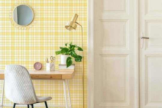 Yellow plaid peel stick wallpaper