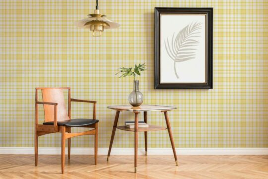 Yellow plaid peel and stick removable wallpaper