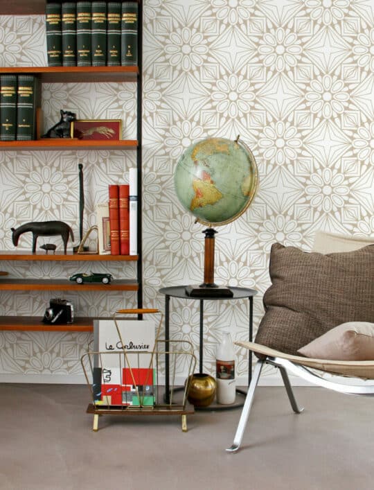 Beige geometric floral self adhesive wallpaper