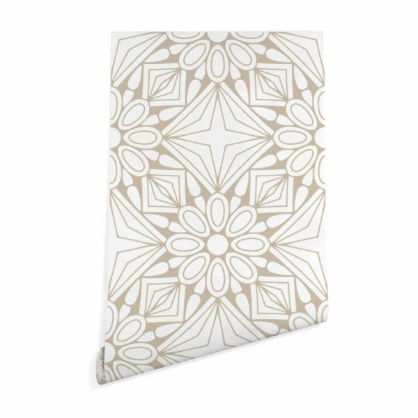 Beige geometric floral wallpaper peel and stick