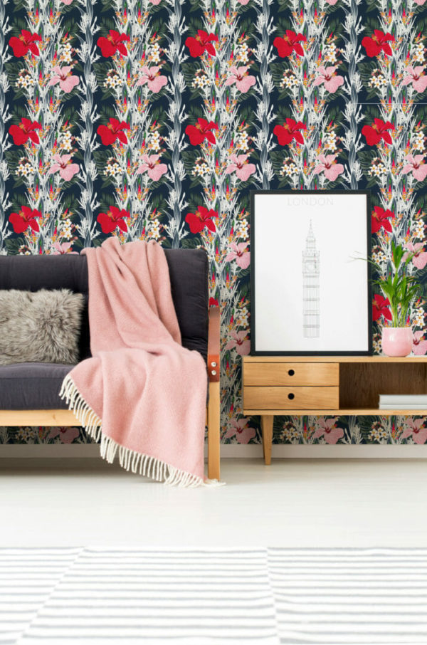 Tropical flower peel and stick removable wallpaper