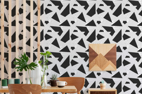 Black and white abstract geometric peel and stick wallpaper