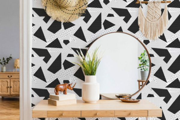 Black and white abstract geometric sticky wallpaper