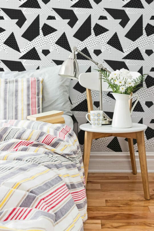 Black and white abstract geometric wallpaper for walls