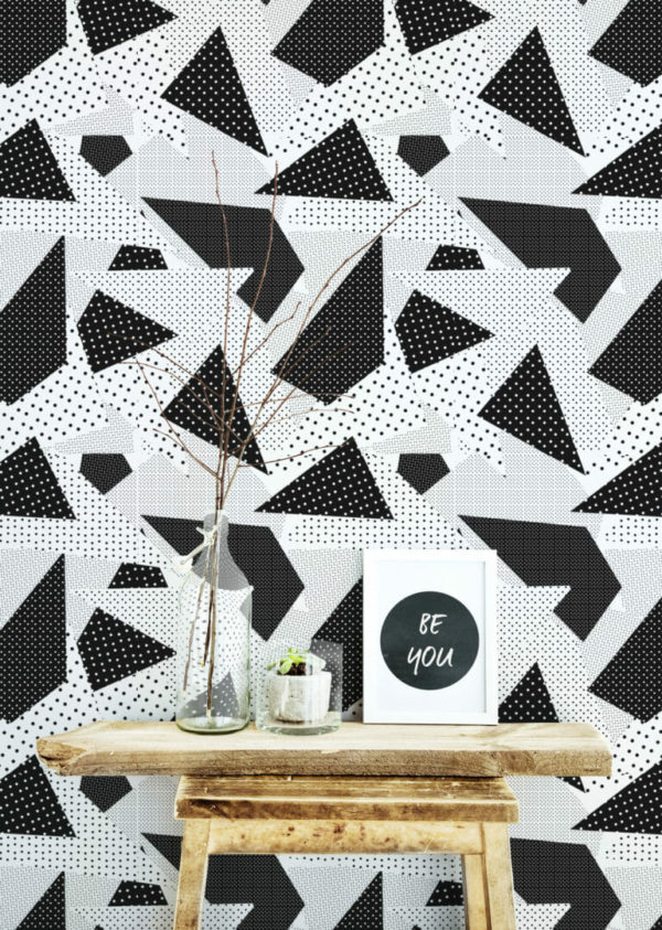 Black and white abstract geometric self adhesive wallpaper