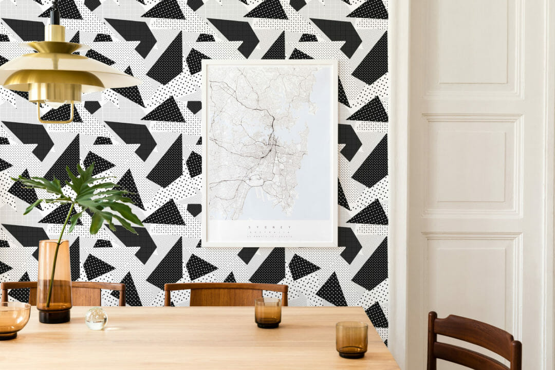 Black and white abstract geometric temporary wallpaper