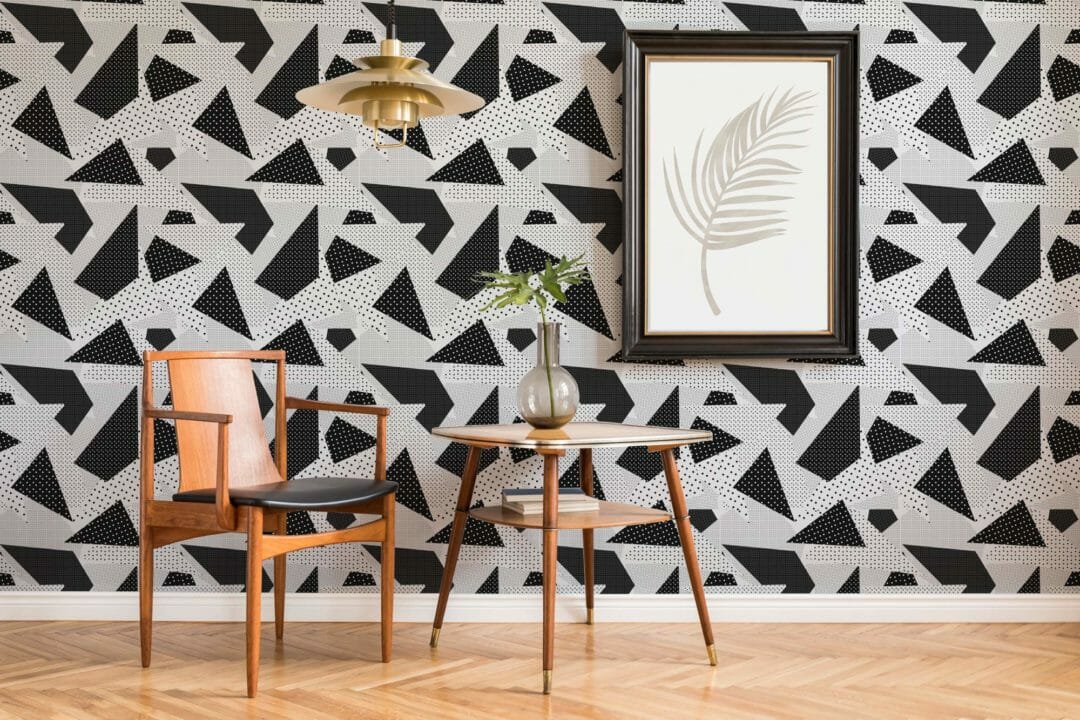 Black and white abstract geometric peel and stick removable wallpaper