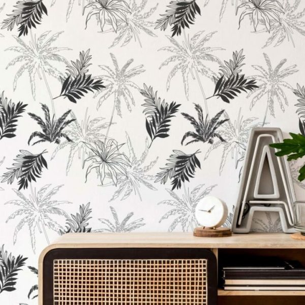 black and white palm tree removable wallpaper