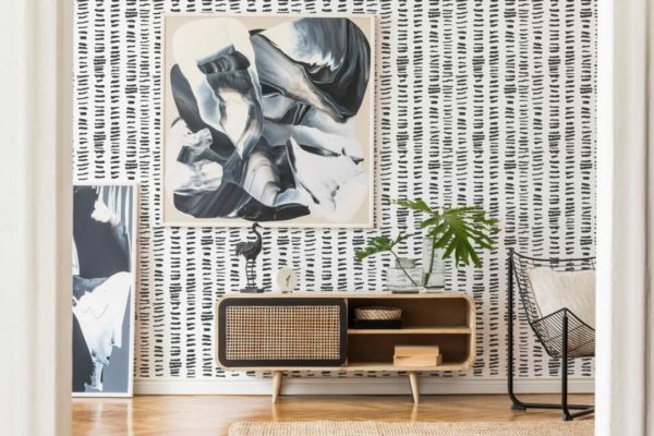 Black and white brush stroke pattern wallpaper for walls