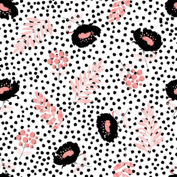 black and white and pink floral self-adhesive wallpaper