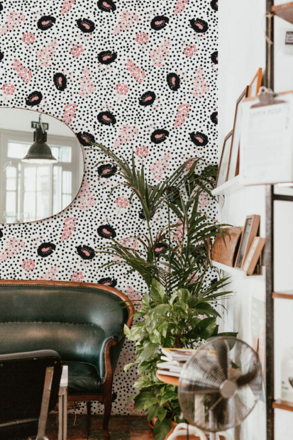 Dotted floral stick on wallpaper