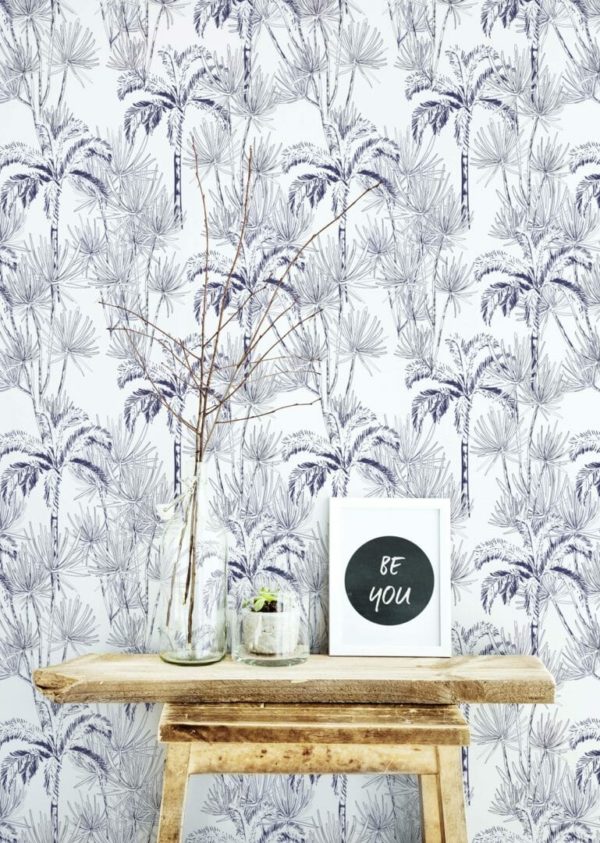 Blue palm tree wallpaper peel and stick