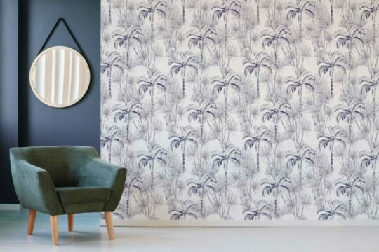 Blue palm tree peel and stick wallpaper
