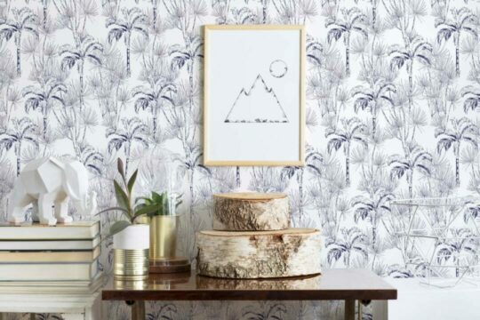 Blue palm tree stick on wallpaper