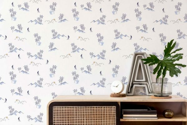 Blue tropical peel and stick removable wallpaper