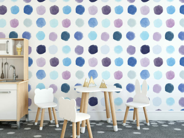 Blue watercolor dots peel and stick wallpaper